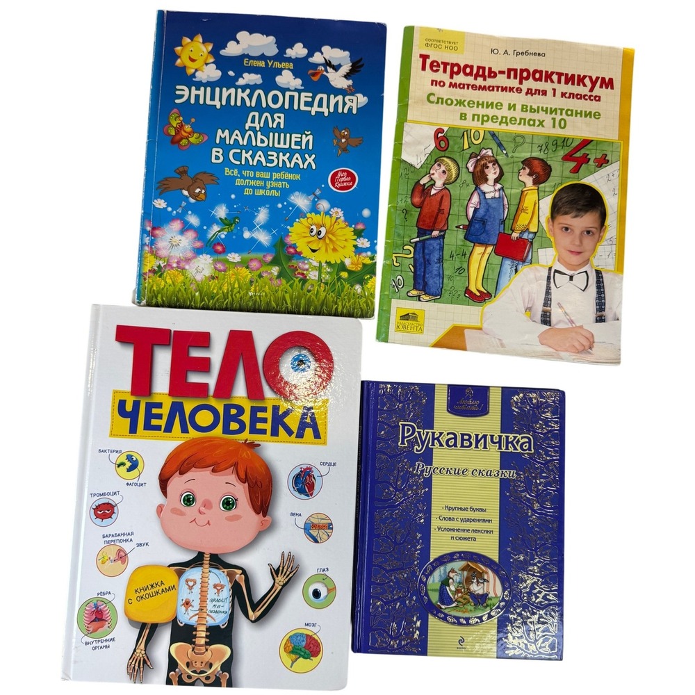 Russian Childrens Books Bundle Encyclopedia Fairy Tales Human Body Math 4 Books